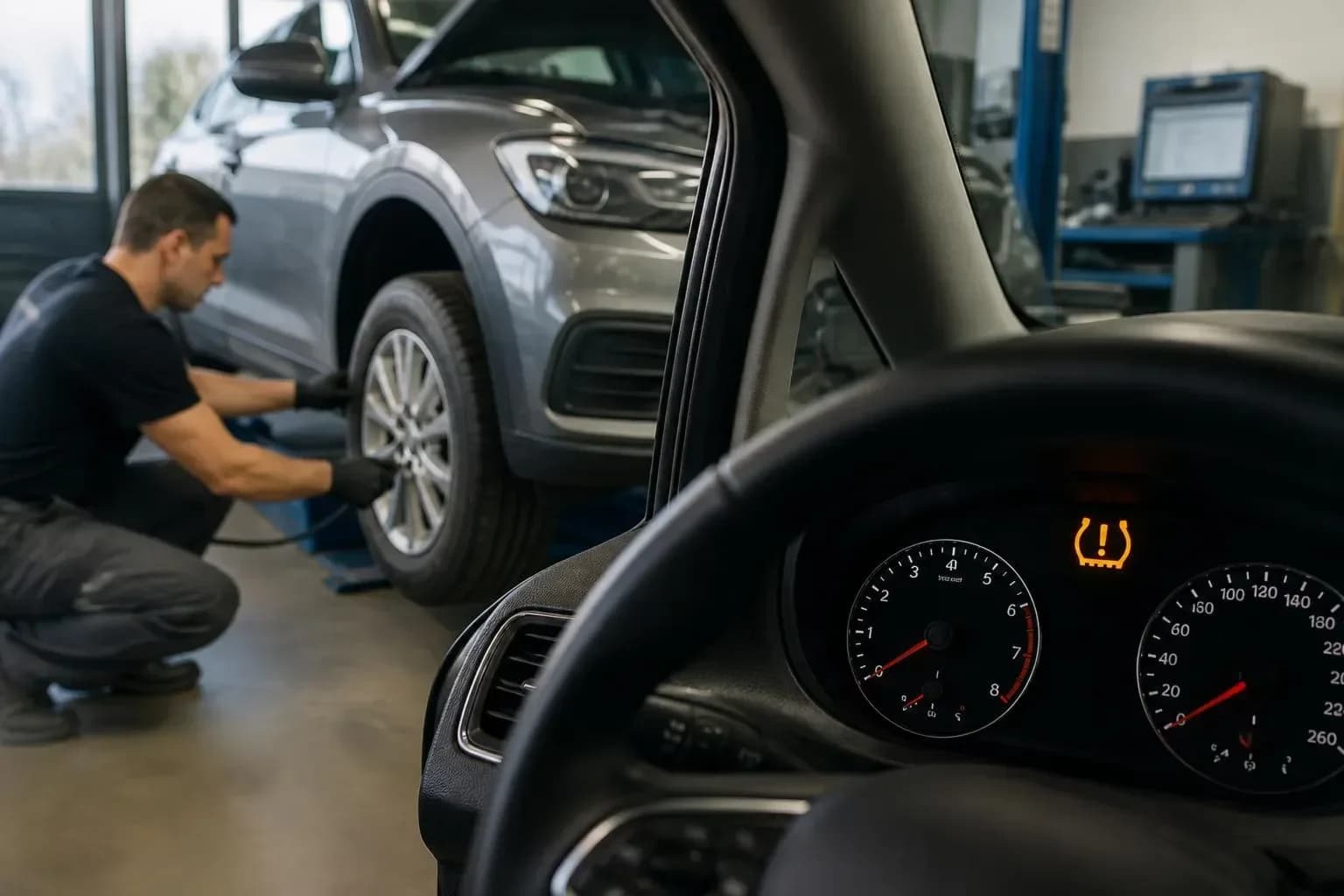 Tyre pressure warning light flashing or lit