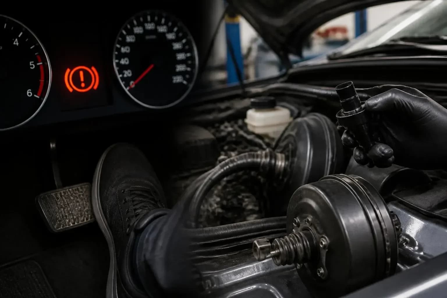 Stiff brake pedal and hissing — what to check?